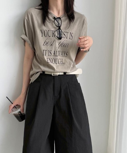 semplice(センプリチェ)の「Tシャツ【韓国ファッション】(Tシャツ/カットソー・レディース・キャメル/ホワイト・L/M)」の8枚目の写真