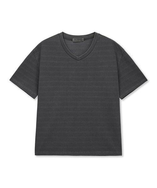 INTEMPOMOOD(インテンポムード)の「ミュートストライプVネックTシャツ : 2カラー(Tシャツ/カットソー・メンズ・ネイビー/チャコール・MEDIUM/LARGE/X-LARGE)」の2枚目の写真