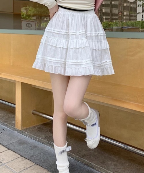 boemy(ボエミー)の「インナーパンツ付き フリルレースティアード ミニスカート(スカート・レディース・ブラック/ホワイト・M/S/L)」の7枚目の写真