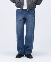 Stitch semi wide jeans BLUE
