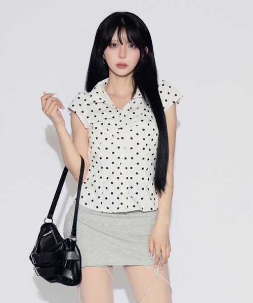 tinkerend(ティンカーエンド)の「Gathered Dot Blouse / ギャザードットブラウス(シャツ/ブラウス・レディース・ホワイト/ブラック・FREE)」の1枚目の写真