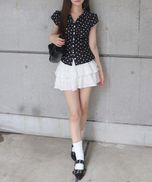 tinkerend(ティンカーエンド)の「Gathered Dot Blouse / ギャザードットブラウス(シャツ/ブラウス・レディース・ホワイト/ブラック・FREE)」の10枚目の写真