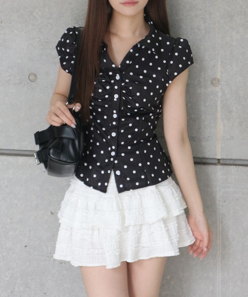 tinkerend(ティンカーエンド)の「Gathered Dot Blouse / ギャザードットブラウス(シャツ/ブラウス・レディース・ホワイト/ブラック・FREE)」の8枚目の写真