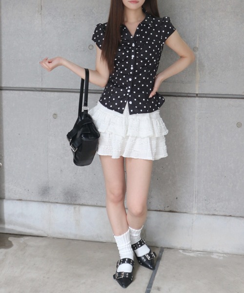 tinkerend(ティンカーエンド)の「Gathered Dot Blouse / ギャザードットブラウス(シャツ/ブラウス・レディース・ホワイト/ブラック・FREE)」の11枚目の写真