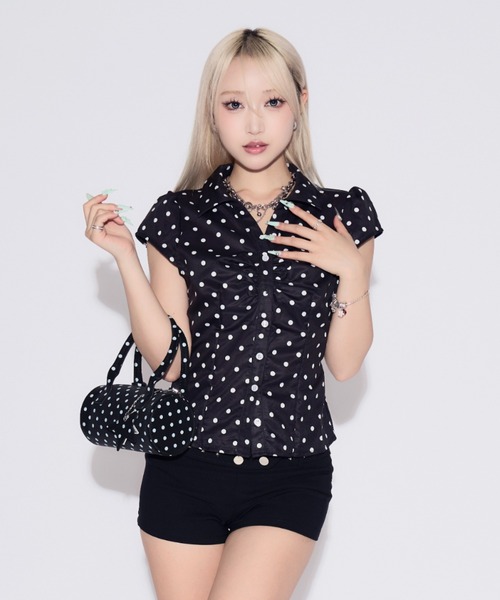 tinkerend(ティンカーエンド)の「Gathered Dot Blouse / ギャザードットブラウス(シャツ/ブラウス・レディース・ホワイト/ブラック・FREE)」の16枚目の写真