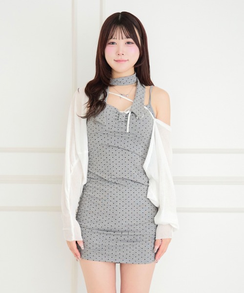 ALLuRing ChaRm(アリュリングチャーム)の「【3点セット】Bolero & Dot Gathered Camisole Dress Set / ボレロ&ドット柄ギャザーキャミワンピースセット(ワンピース・レディース・ブラック/グレー・FREE)」の14枚目の写真