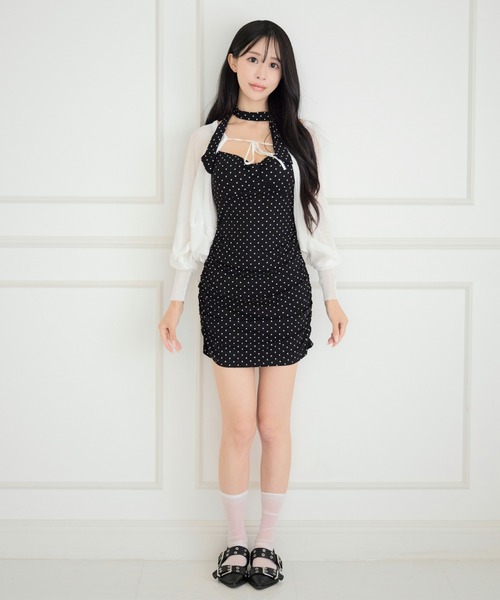 ALLuRing ChaRm(アリュリングチャーム)の「【3点セット】Bolero & Dot Gathered Camisole Dress Set / ボレロ&ドット柄ギャザーキャミワンピースセット(ワンピース・レディース・ブラック/グレー・FREE)」の8枚目の写真