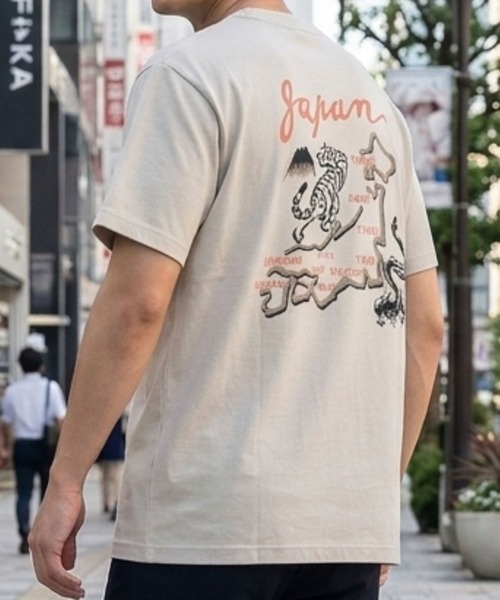 TETE(テット)の「【和華】和柄バックプリントTシャツ/5色展開|虎・日本地図 スラブ素材 大人カジュアル ストリート アメカジ 半袖 メンズ(Tシャツ/カットソー・メンズ・オレンジ/ホワイト/ストーン/ネイビー/ブラック・MEDIUM/X-LARGE/LARGE)」の3枚目の写真
