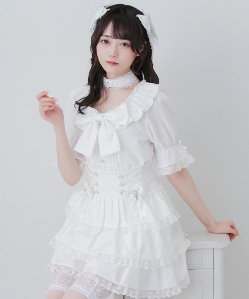 DearMyLove(ディアマイラブ)の「フリルたっぷりレースアップリボンスカート(スカート・レディース・グレー/ホワイト/ブラック・LARGE/3L/MEDIUM)」の7枚目の写真