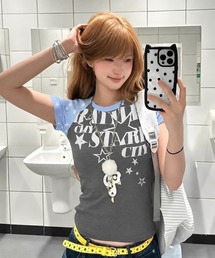 スターロゴプリントラグランスリーブTシャツ