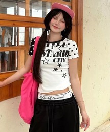 スターロゴプリントラグランスリーブTシャツ
