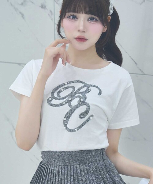OLIVE des OLIVE(オリーブデオリーブ)の「【Belle Charme】Tweed BC Logo Tee(Tシャツ/カットソー・レディース・ホワイト/オフホワイト/ブラック・FREE)」の2枚目の写真