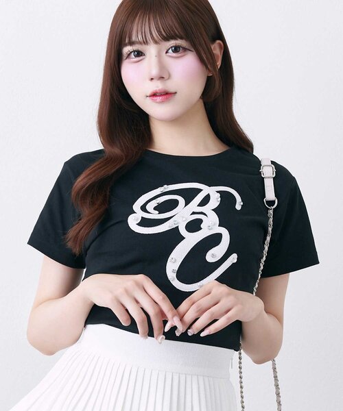 OLIVE des OLIVE(オリーブデオリーブ)の「【Belle Charme】Tweed BC Logo Tee(Tシャツ/カットソー・レディース・ホワイト/オフホワイト/ブラック・FREE)」の3枚目の写真