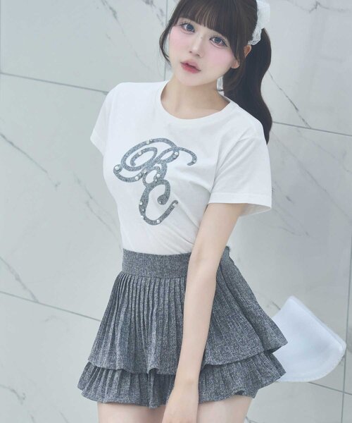 OLIVE des OLIVE(オリーブデオリーブ)の「【Belle Charme】Tweed BC Logo Tee(Tシャツ/カットソー・レディース・ホワイト/オフホワイト/ブラック・FREE)」の4枚目の写真