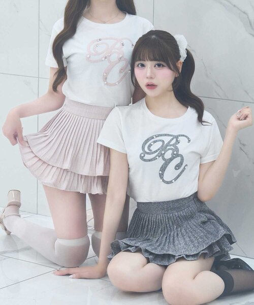 OLIVE des OLIVE(オリーブデオリーブ)の「【Belle Charme】Tweed BC Logo Tee(Tシャツ/カットソー・レディース・ホワイト/オフホワイト/ブラック・FREE)」の5枚目の写真