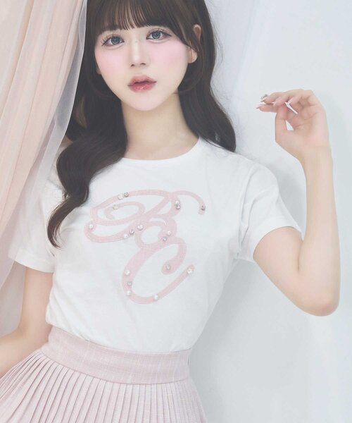 OLIVE des OLIVE(オリーブデオリーブ)の「【Belle Charme】Tweed BC Logo Tee(Tシャツ/カットソー・レディース・ホワイト/オフホワイト/ブラック・FREE)」の7枚目の写真