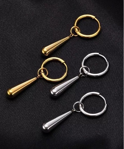 ALWAYS GOOD TIME（オルウェイズグッドタイム）の「ドロップモチーフ フープピアス サージカルステンレス316L 金属アレルギー対応 2WAY ユニセックス（ピアス（両耳用）・レディース・ゴールド/シルバー・FREE）」の5枚目の写真