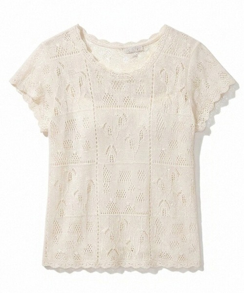 LUCPY（ラクピー）の「クロシェレースフレンチスリーブトップス（その他トップス・レディース・ホワイト・LARGE/MEDIUM/SMALL/X-LARGE）」の2枚目の写真