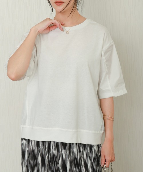 libelle more(リベル モア)の「切替デザインオーバーサイズTシャツ(Tシャツ/カットソー・レディース・グレイッシュベージュ/グリーン/オフホワイト/ブラック・L/M)」の8枚目の写真