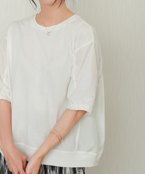 libelle more(リベル モア)の「切替デザインオーバーサイズTシャツ(Tシャツ/カットソー・レディース・グレイッシュベージュ/グリーン/オフホワイト/ブラック・L/M)」の9枚目の写真