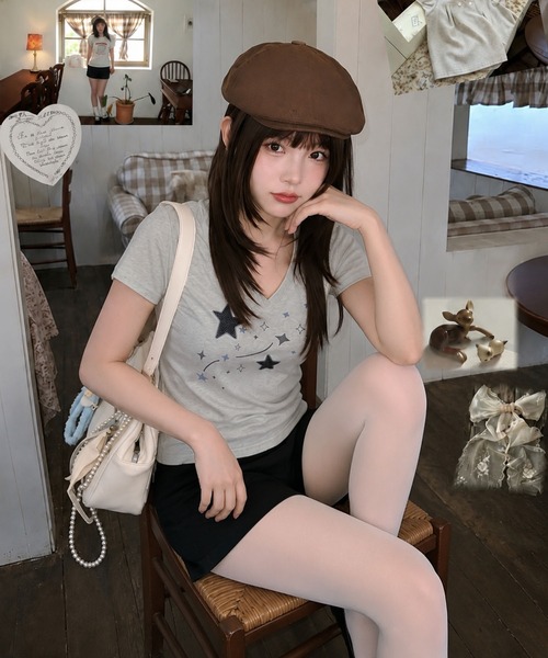 WESTSEA（ウエストシー）の「スタープリント Vネック ストレッチ半袖Tシャツ（Tシャツ/カットソー・レディース・ライトグレー/ホワイト・L/M）」の10枚目の写真