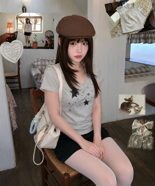 WESTSEA（ウエストシー）の「スタープリント Vネック ストレッチ半袖Tシャツ（Tシャツ/カットソー・レディース・ライトグレー/ホワイト・L/M）」の12枚目の写真