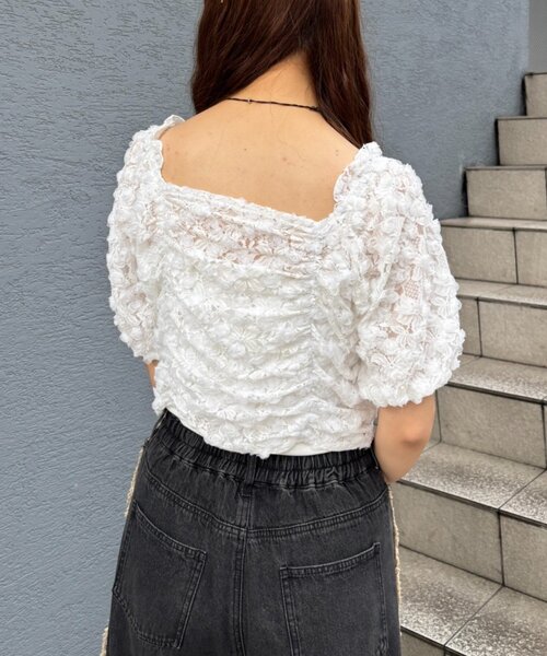 w closet(ダブルクローゼット)の「フラワーレースドロストブラウス 夏服(シャツ/ブラウス・レディース・グリーン/オフホワイト/ブラック・FREE)」の21枚目の写真