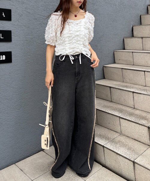 w closet(ダブルクローゼット)の「フラワーレースドロストブラウス 夏服(シャツ/ブラウス・レディース・グリーン/オフホワイト/ブラック・FREE)」の20枚目の写真