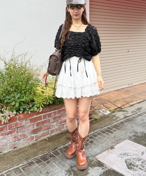 w closet(ダブルクローゼット)の「フラワーレースドロストブラウス 夏服(シャツ/ブラウス・レディース・グリーン/オフホワイト/ブラック・FREE)」の13枚目の写真