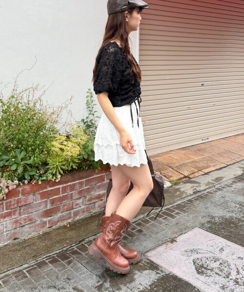 w closet(ダブルクローゼット)の「フラワーレースドロストブラウス 夏服(シャツ/ブラウス・レディース・グリーン/オフホワイト/ブラック・FREE)」の12枚目の写真