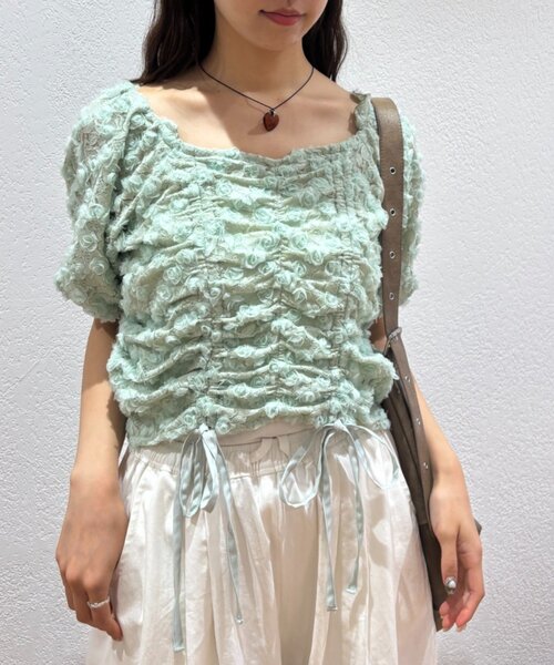 w closet(ダブルクローゼット)の「フラワーレースドロストブラウス 夏服(シャツ/ブラウス・レディース・グリーン/オフホワイト/ブラック・FREE)」の9枚目の写真