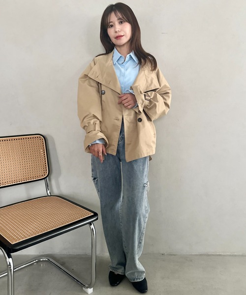 MYMOOD.(マイムード)の「ツイルベルト付きダブルラグラントレンチ ショートトレンチ(トレンチコート・レディース・ベージュ/ライトベージュ・FREE)」の18枚目の写真
