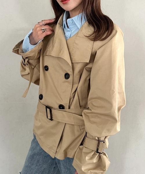 MYMOOD.(マイムード)の「ツイルベルト付きダブルラグラントレンチ ショートトレンチ(トレンチコート・レディース・ベージュ/ライトベージュ・FREE)」の7枚目の写真