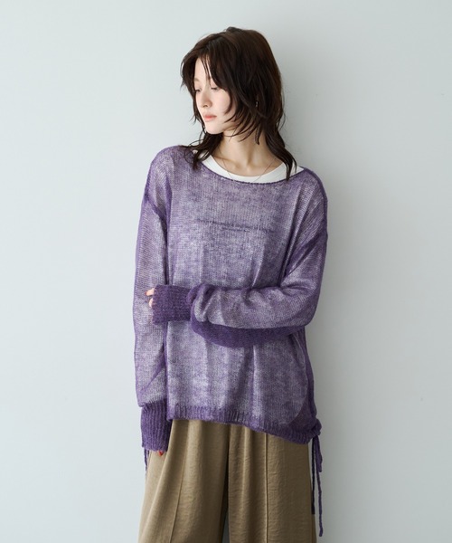 Editt by YECCA VECCA(エディットバイイェッカヴェッカ)の「アルパカ混ドロストメッシュニット(ニット/セーター・レディース・パープル/ライトグレー/ブラウン/ライトグリーン・FREE)」の4枚目の写真