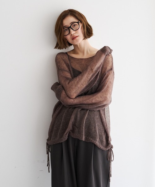 Editt by YECCA VECCA(エディットバイイェッカヴェッカ)の「アルパカ混ドロストメッシュニット(ニット/セーター・レディース・パープル/ライトグレー/ブラウン/ライトグリーン・FREE)」の2枚目の写真