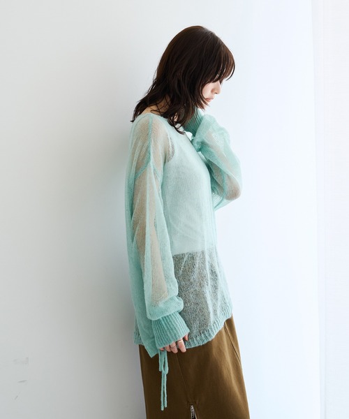 Editt by YECCA VECCA(エディットバイイェッカヴェッカ)の「アルパカ混ドロストメッシュニット(ニット/セーター・レディース・パープル/ライトグレー/ブラウン/ライトグリーン・FREE)」の7枚目の写真