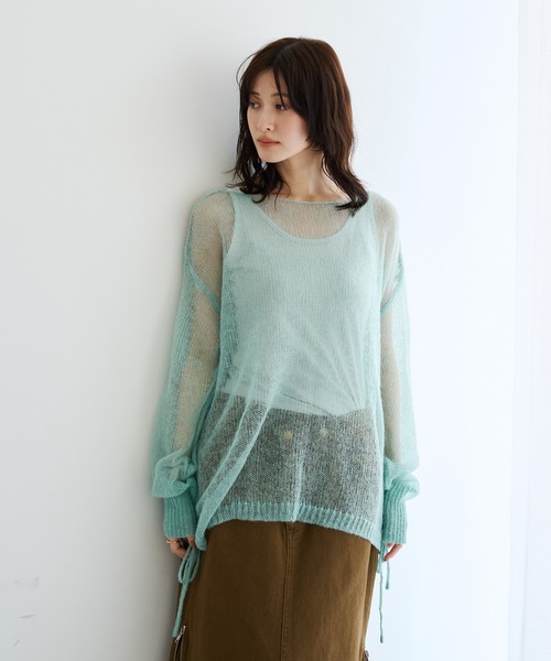 Editt by YECCA VECCA(エディットバイイェッカヴェッカ)の「アルパカ混ドロストメッシュニット(ニット/セーター・レディース・パープル/ライトグレー/ブラウン/ライトグリーン・FREE)」の6枚目の写真