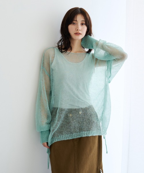 Editt by YECCA VECCA(エディットバイイェッカヴェッカ)の「アルパカ混ドロストメッシュニット(ニット/セーター・レディース・パープル/ライトグレー/ブラウン/ライトグリーン・FREE)」の5枚目の写真