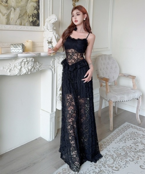 gossip!ロサンゼルス(ゴシップロサンゼルス)の「【Y2Kガーリー】ローズレースキャミソールワンピース / 透け感 ロング丈 レトロ レイヤード(ワンピース・レディース・ブラック・FREE)」の15枚目の写真