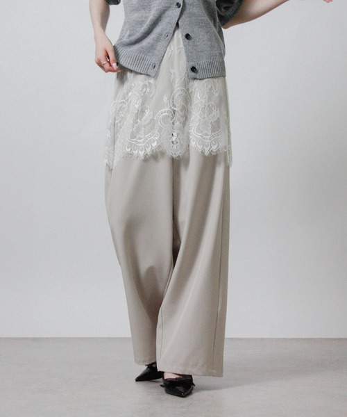 NYLAUS(ナイラス)の「【SG】レース付き ワイドパンツ ロングパンツ(その他パンツ・レディース・オリーブ/ライトベージュ・M)」の2枚目の写真