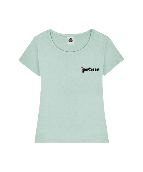 PRIMATE（プライメイト）の「MINI HEART PRIME レディース Uネックスリムフィット半袖Tシャツ 6 COLORS（Tシャツ/カットソー・レディース・ホワイト/ネイビー/ミント/ブラック/ピンク/ミックスグレー・MEDIUM/SMALL）」の4枚目の写真