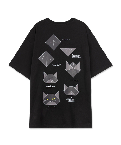 WHOLE PAPER(ホールペーパー)の「キャット折り紙グラフィックTシャツ(ブラック)(Tシャツ/カットソー・レディース・ブラック・FREE)」の4枚目の写真