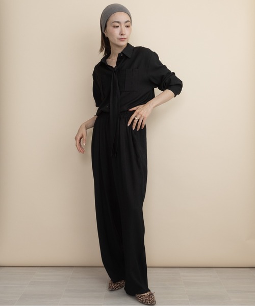 lodie（ロディ）の「【セットアップ】ボウタイリボンシャツとワイドパンツ（セットアップ・レディース・ブラウン/ブラック・FREE）」の3枚目の写真