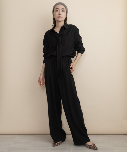 lodie（ロディ）の「【セットアップ】ボウタイリボンシャツとワイドパンツ（セットアップ・レディース・ブラウン/ブラック・FREE）」の5枚目の写真