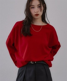 ポンチ素材ボートネックコクーンシルエット長袖Ｔシャツ［Soiunique］