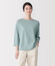 婦人 天竺編みボートネック七分袖Tシャツ