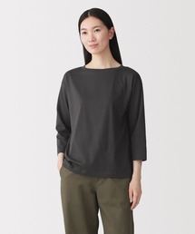 婦人 天竺編みボートネック七分袖Tシャツ