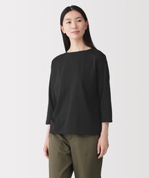 婦人 天竺編みボートネック七分袖Tシャツ