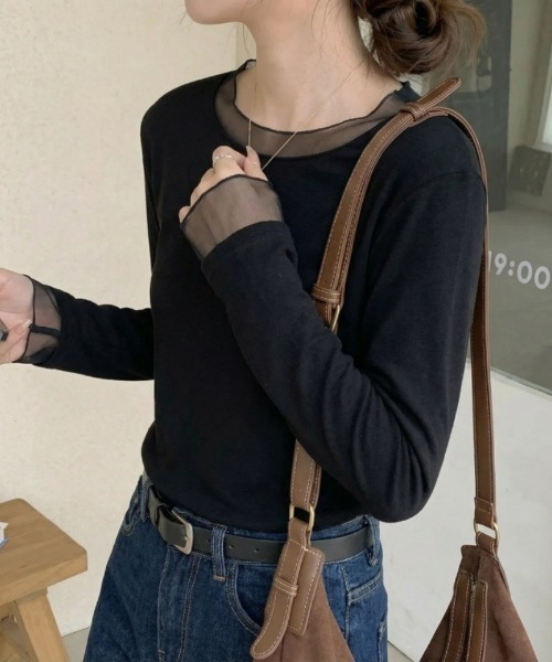 Ritzy(リッツィー)の「クルーネック・長袖シアーレイヤードカットソー(Tシャツ/カットソー・レディース・ブラック/グレー/ホワイト・LARGE/MEDIUM)」の2枚目の写真