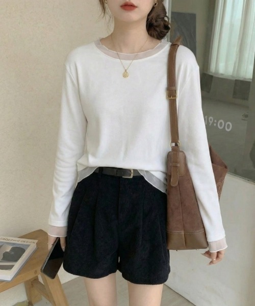 Ritzy(リッツィー)の「クルーネック・長袖シアーレイヤードカットソー(Tシャツ/カットソー・レディース・ブラック/グレー/ホワイト・LARGE/MEDIUM)」の5枚目の写真